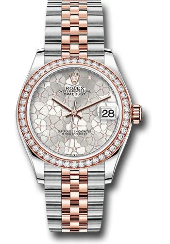 Rolex Everose Rolesor Datejust 31 Watch - Diamond Bezel - Silver Floral Motif Diamond Dial - Jubilee Bracelet 278381rbr sflomdj