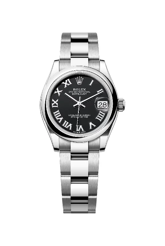 Rolex Watch Datejust 31mm Oystersteel Domed Bezel, Bright Black Roman Dial, Oyster Bracelet 278240-0001