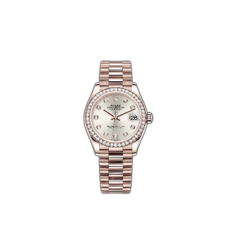 31mm 18k Everose Gold President  Diamond Bezel Silver Diamond Dial