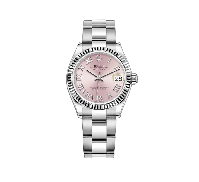 31mm Steel and 18k Fluted Bezel Pink Roman Dial Oyster Bracelet