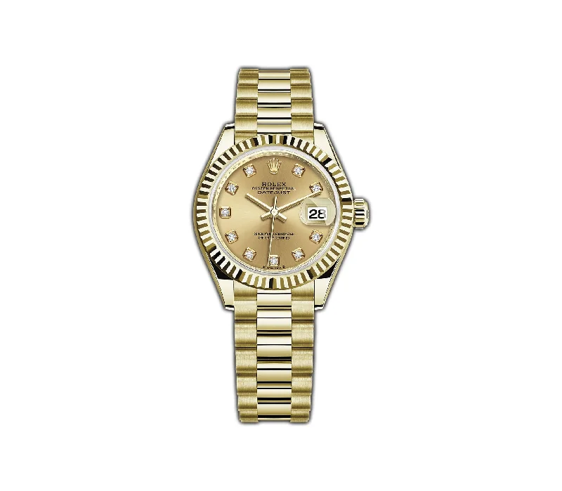 28MM 18k Yellow Gold Champagne Diamond Dial President Bracelet