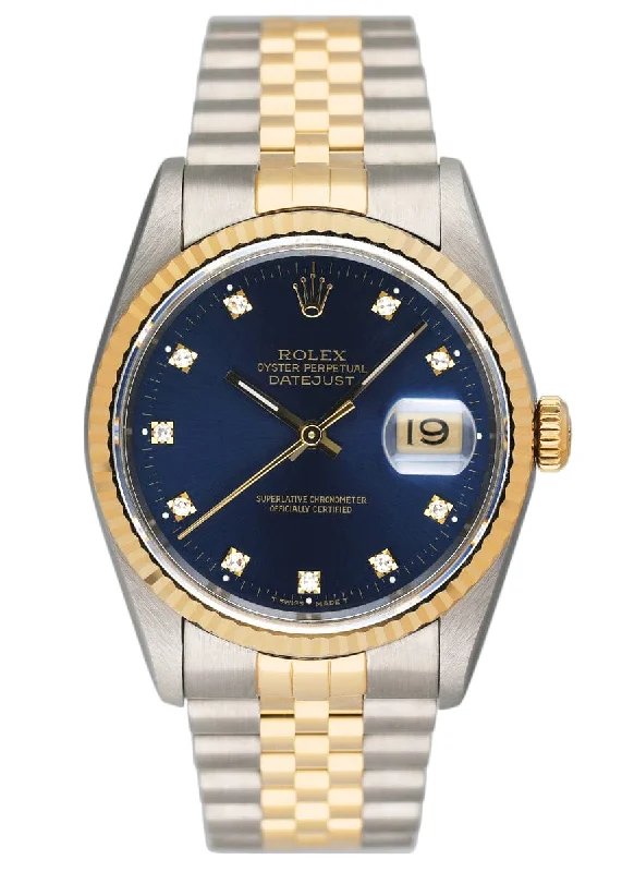 Rolex Datejust 16233 Diamond Blue Dial Mens Watch