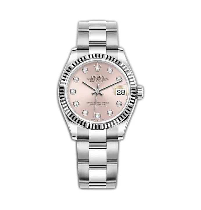 31mm Steel and 18k Fluted Bezel Pink Diamond-Set Dial Oyster Bracelet