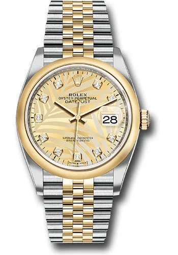 Rolex Yellow Rolesor Datejust 36 Watch - Domed Bezel - Golden Palm Motif Diamond Dial - Jubilee Bracelet - 126203 gpmdj