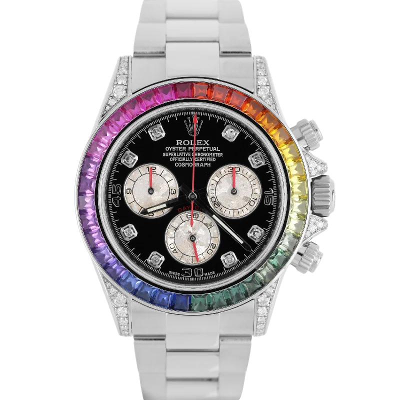 Rolex Daytona Cosmograph Stainless Steel RAINBOW DIAMOND Black 40mm 116500 Watch