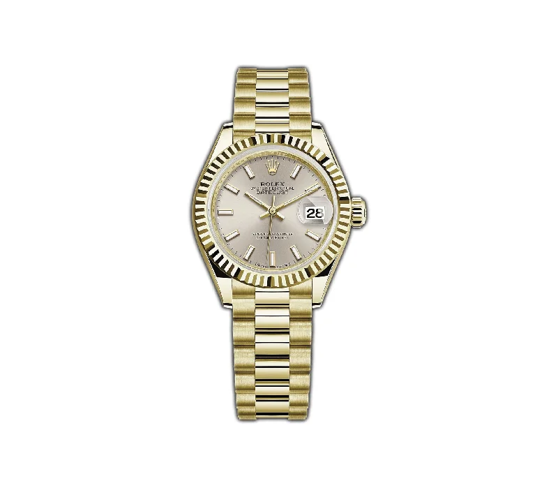 28MM 18k Yellow Gold Silver Index Dial President Bracelet