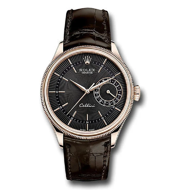 Rolex Cellini Date Watch - Everose - Black Dial - Brown Leather Strap - Style No: 50515 bkbr