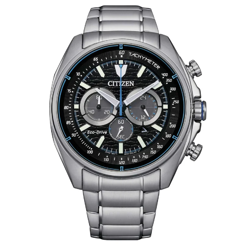 Citizen Men's Watch - Eco-Drive Chrono Black Dial Silver Tone Bracelet | CA4560-81E