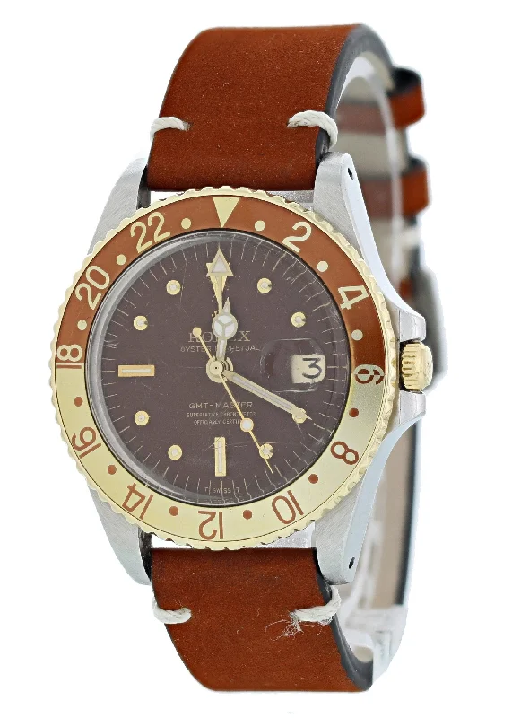 Rolex Oyster Perpetual GMT Master Date 16753 Root Beer Nipple Dial Watch