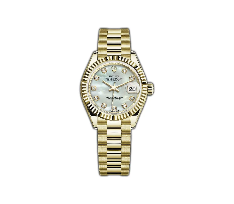 28MM 18k Yellow Gold MOP Diamond Dial President Bracelet