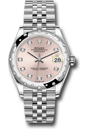 Rolex Steel and White Gold Datejust 31 Watch - Domed 24 Diamond Bezel - Pink Diamond Dial - Jubilee Bracelet 278344RBR pdj