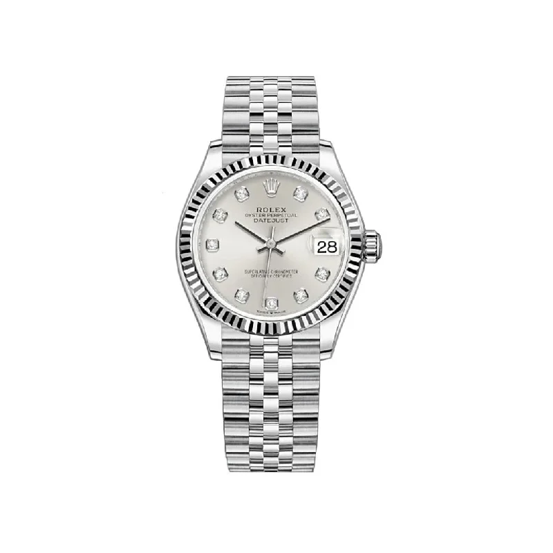 31mm Steel and 18k Fluted Bezel Silver Diamond-Set Dial Jubilee Bracelet