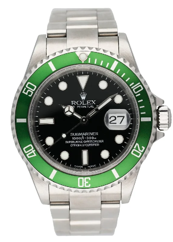 Rolex Submariner 16610LV Kermit Bezel Flat 4 Mens Watch