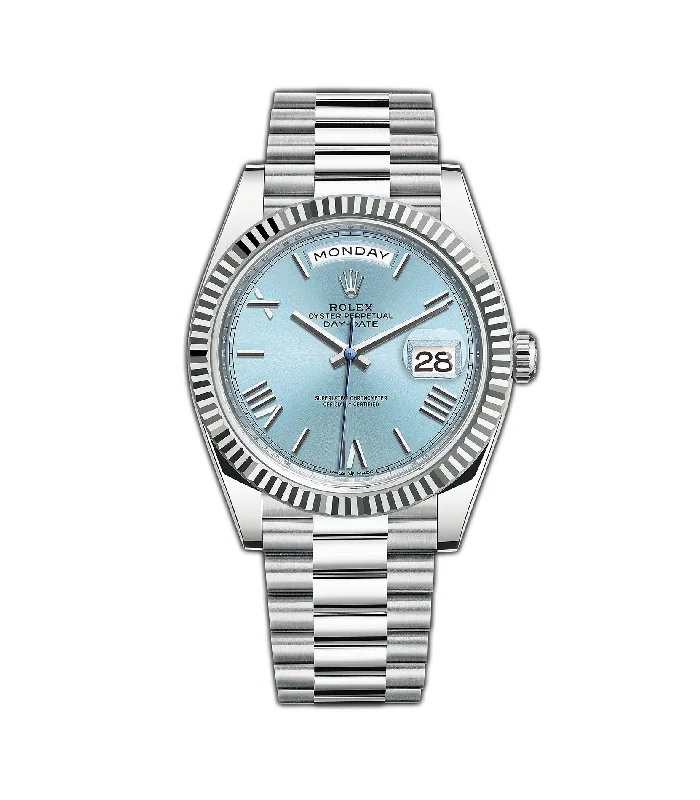 40mm Platinum President Fluted Bezel Ice Blue Roman Dial