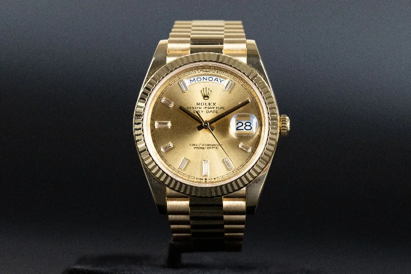 Rolex<br>228238 DayDate 40 Champagne Baguette Diamond Dial