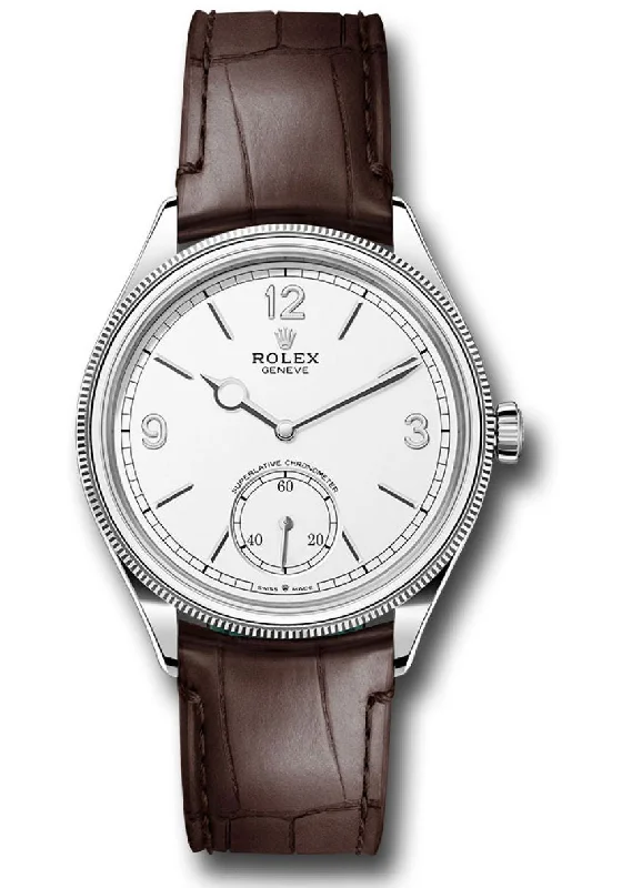 Rolex 1908 Domed And Fluted Bezel White Index Arabic Dial Alligator Leather Strap 52509