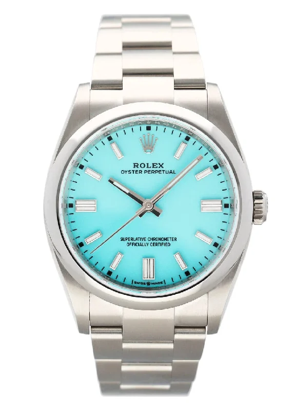 Rolex Oyster Perpetual 126000 Tiffany Dial Mens Watch Box Papers