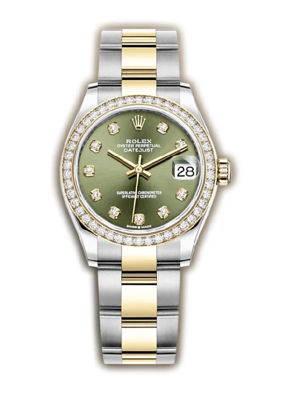 31mm Steel & Yellow Gold Diamond Bezel Olive Green Diamond Dial Oyster Bracelet