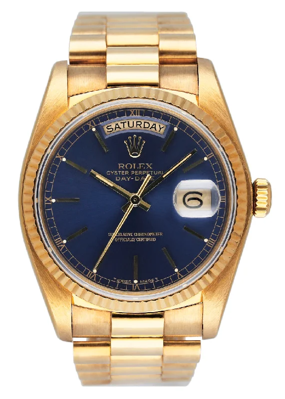 Rolex Day Date 18038 Blue Dial 18K Yellow Gold Mens Watch