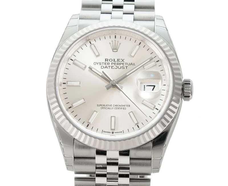 36mm Steel Silver Index Dial 18k Fluted Bezel Jubilee Bracelet