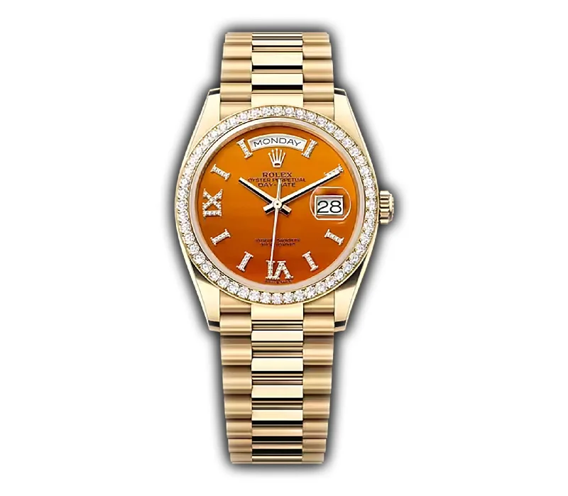 36mm 18k Yellow Gold President Diamond Bezel Carnelian Diamond Dial