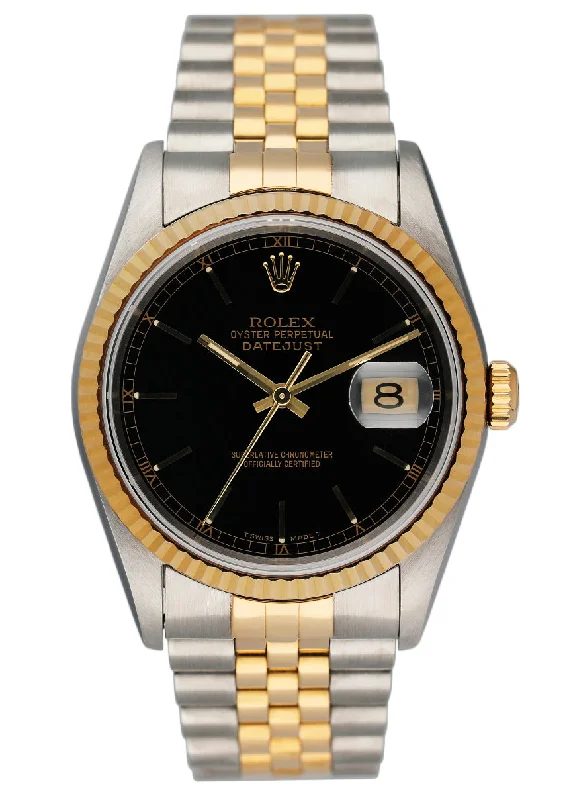 Rolex Datejust 16233 Black Dial Two Tone Mens Watch