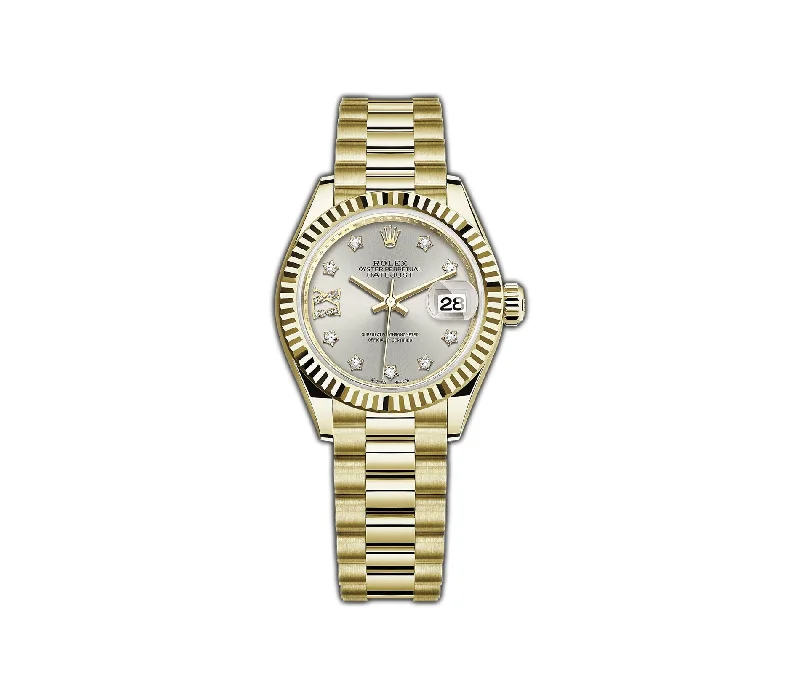 28MM 18k Yellow Gold Silver Star Diamond Dial President Bracelet