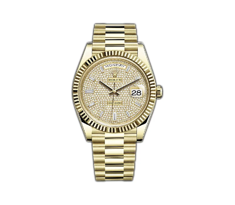 40mm 18k Yellow Gold President Diamond-Paved Dial