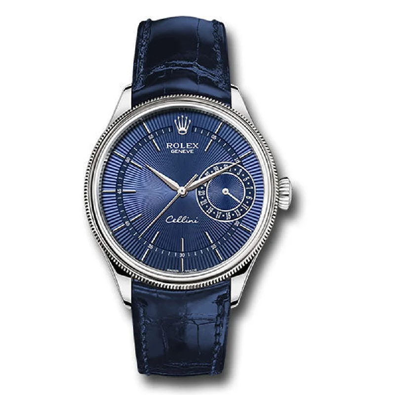 Rolex Cellini Date Watch - White Gold - Blue Dial - Blue Leather Strap - Style No: 50519 blbl