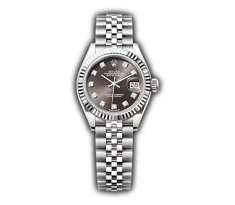 28mm Stainless Steel Dark Grey Diamond Dial 18k Fluted Bezel Jubilee Bracelet