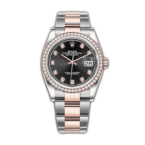 36mm Steel & Everose Gold Diamond Bezel Black Diamond Dial Oyster