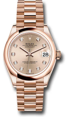 Rolex Everose Gold Datejust 31 Watch - Domed Bezel - RosŽ Diamond Dial - President Bracelet 278245 rsdp