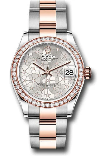 Rolex Everose Rolesor Datejust 31 Watch - Diamond Bezel - Silver Floral Motif Diamond Dial - Oyster Bracelet 278381rbr sflomdo