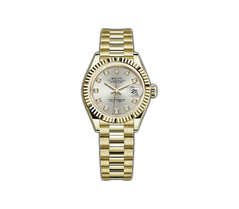 28MM 18k Yellow Gold Silver Diamond Dial President Bracelet