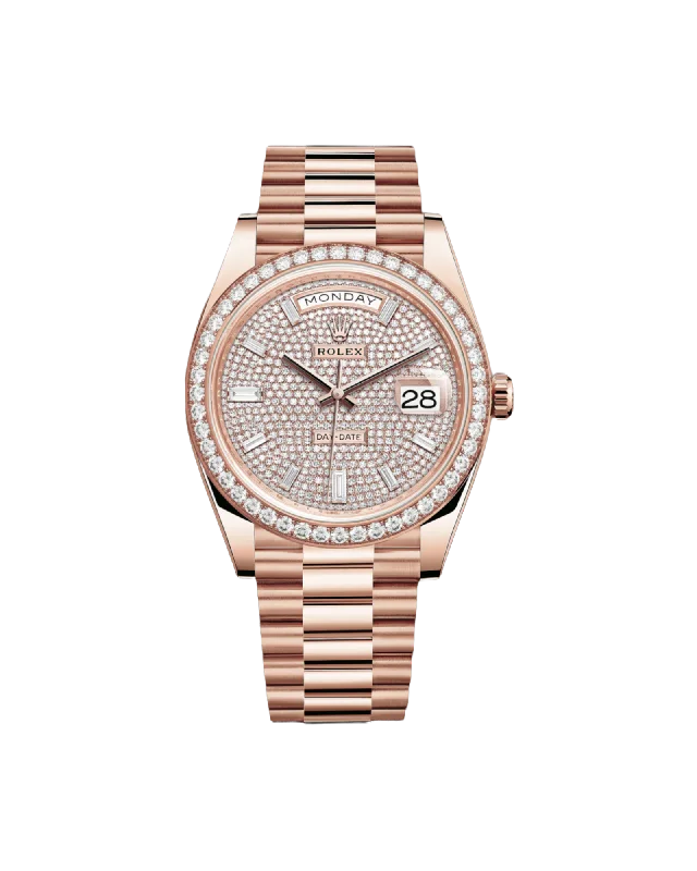 Rolex 228345RBR Day-Date 40 Factory Pave Diamond Dial Factory Diamond Bezel President Bracelet Rose Gold