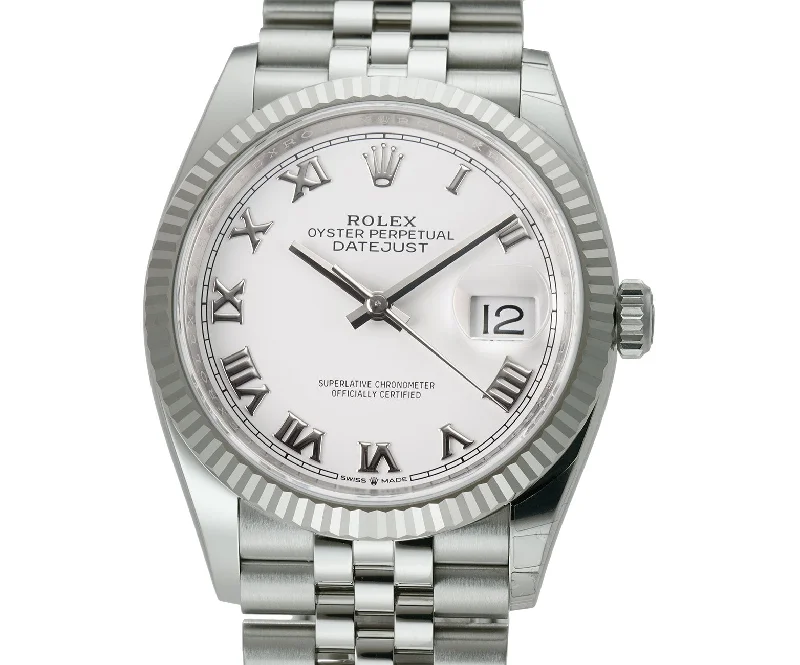 36mm Steel White Roman Dial 18k Fluted Bezel Jubilee Bracelet