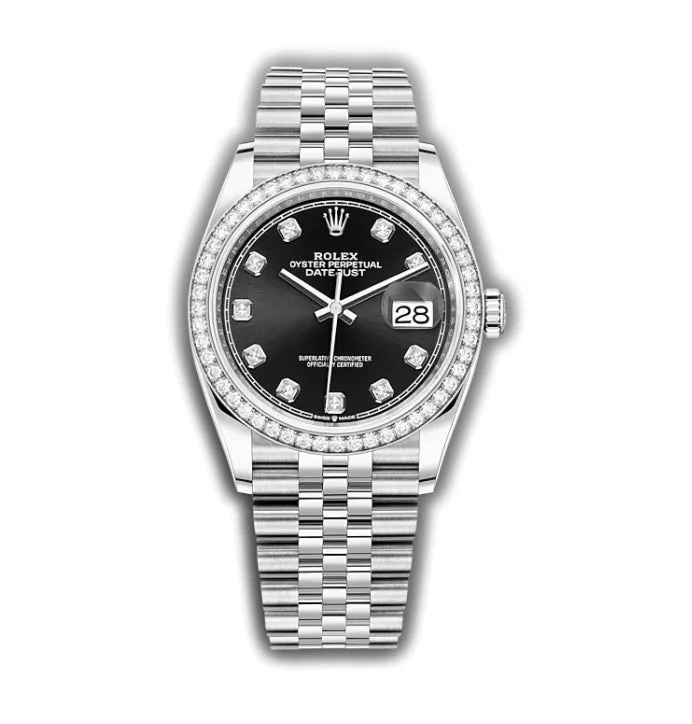 36mm Steel & Diamond Bezel Black Diamond Dial Jubilee Bracelet