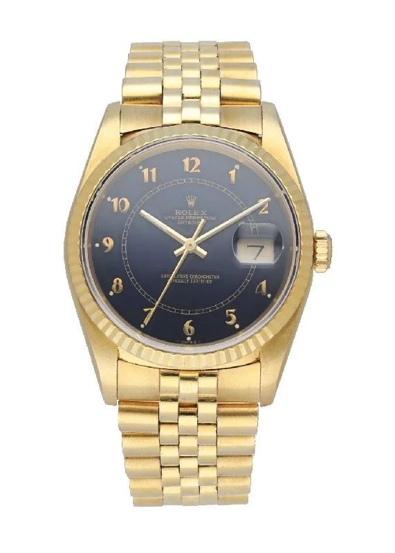 Rolex Datejust 16238 18k Yellow Gold Blue Men's Watch