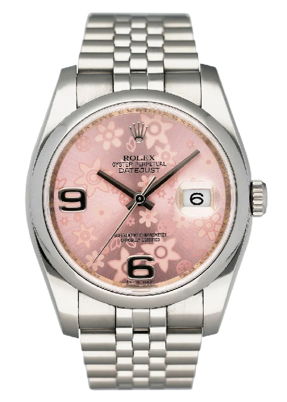 Rolex Datejust 116200 Pink Floral Dial Ladies Watch Box Papers