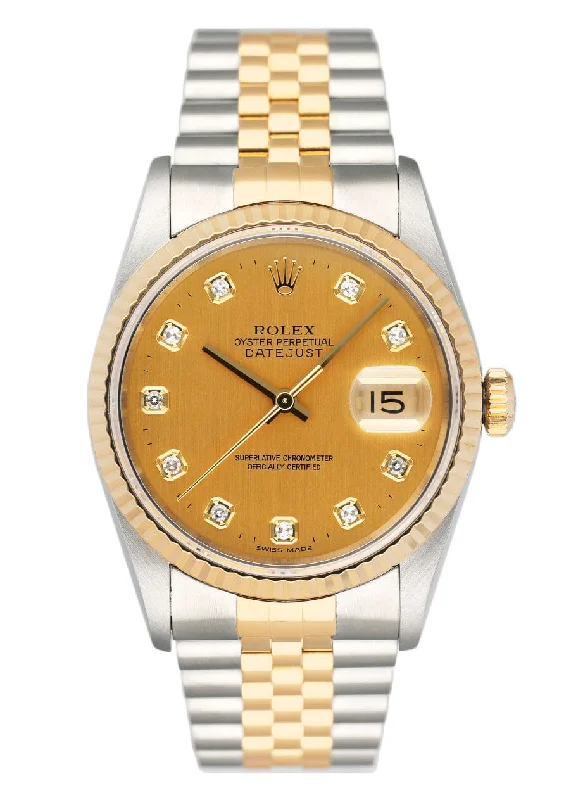 Rolex Datejust 16233 Diamond Champagne Shantung Dial Mens Watch