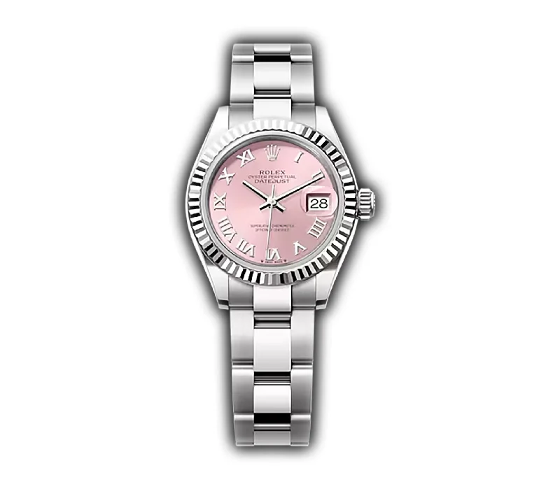 28mm Stainless Steel Pink Roman Dial 18k Fluted Bezel Oyster Bracelet