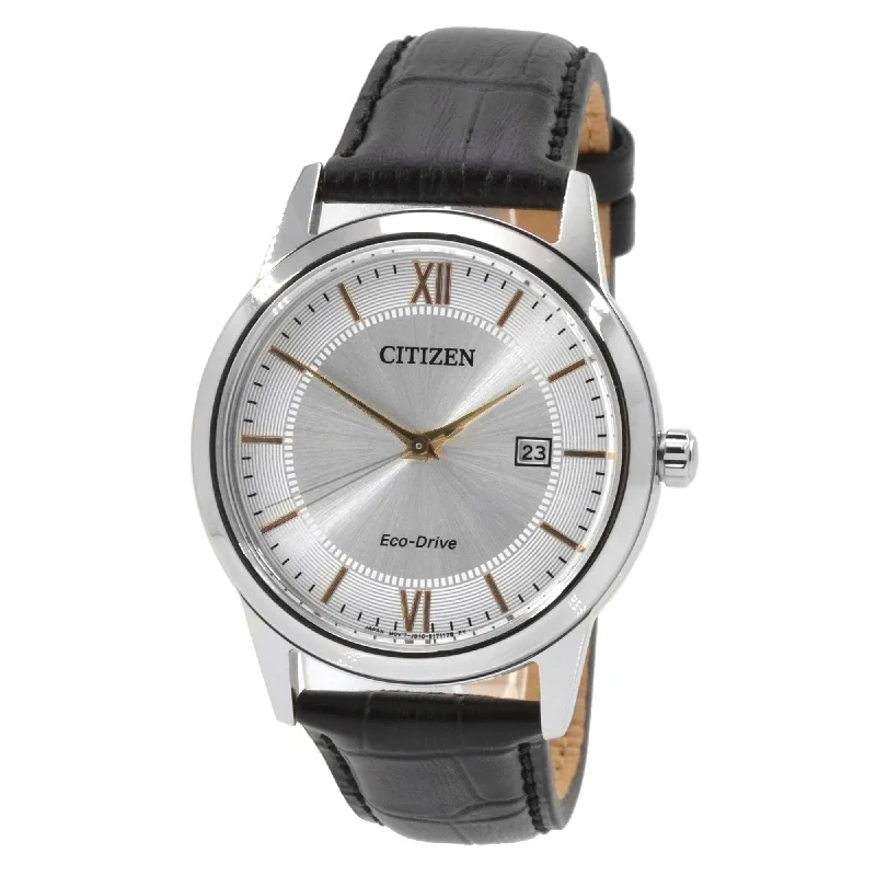 Citizen Men's Leather Strap Watch - Classic Dress Eco-Drive Silver Dial | AW1236-03A