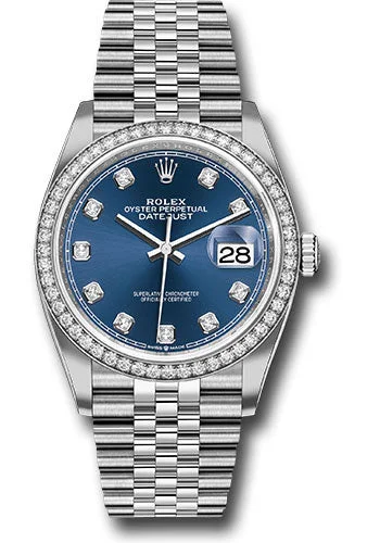 Rolex Steel Datejust 36 Watch - Diamond Bezel - Blue Diamond Dial - Jubilee Bracelet - 126284RBR bldj