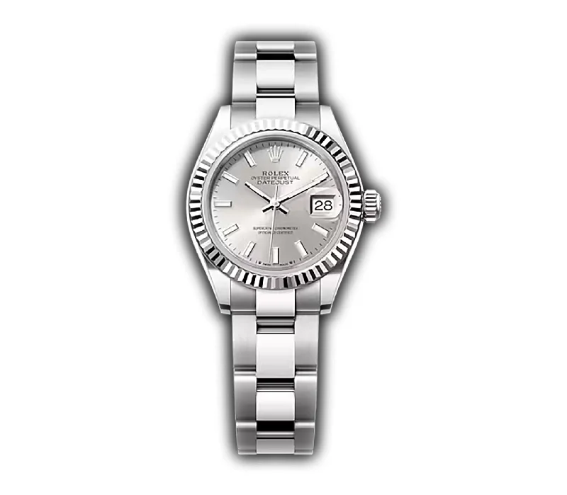 28mm Stainless Steel Silver Index Dial 18k Fluted Bezel Oyster Bracelet