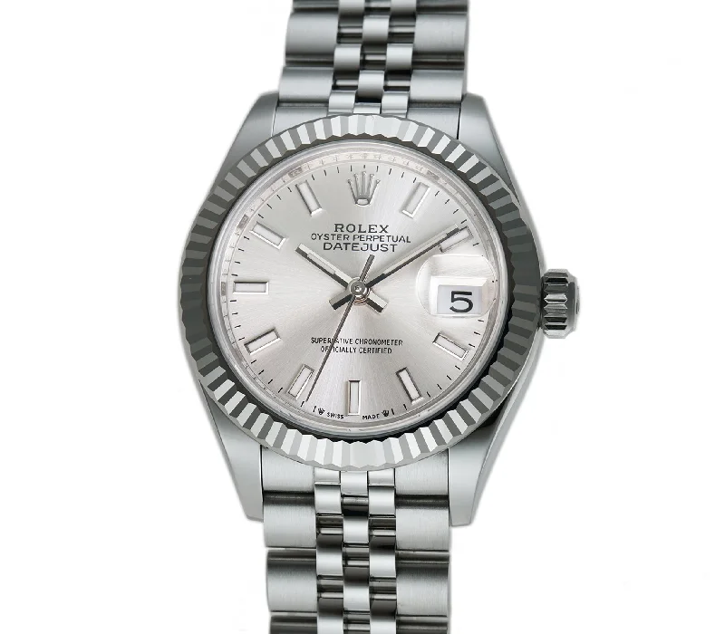 Steel 28mm Silver Index Dial 18k Fluted Bezel Jubilee Bracelet