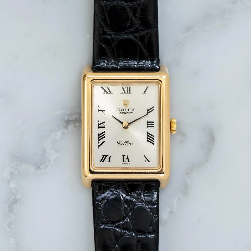 ROLEX Cellini 4103 Rectangle YG Silver Roman