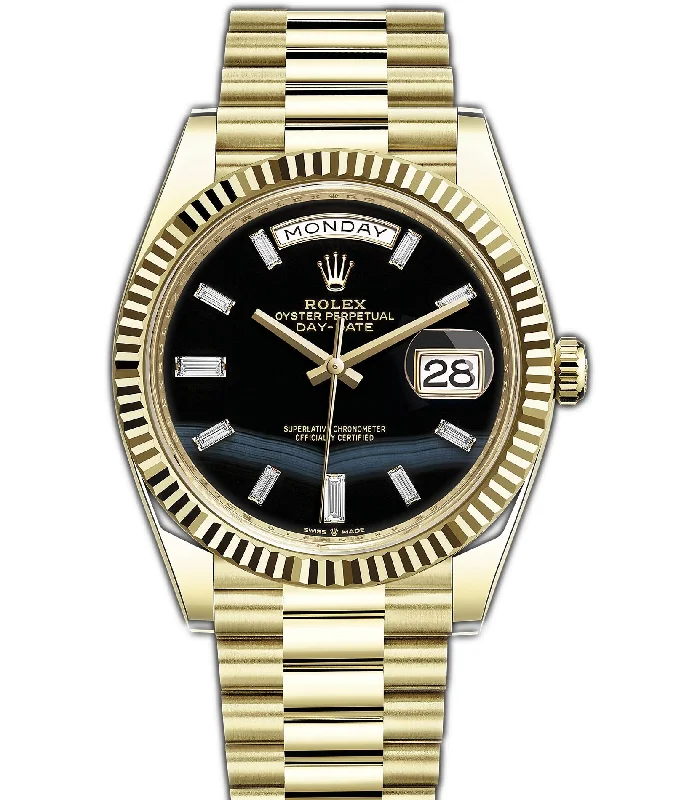 40mm 18k Yellow Gold President ONYX Baguette Diamond Dial