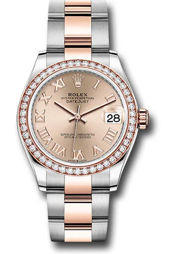 Rolex Steel and Everose Gold Datejust 31 Watch - 46 Diamond Bezel - RosŽ Roman Dial - Oyster Bracelet 278381RBR roro