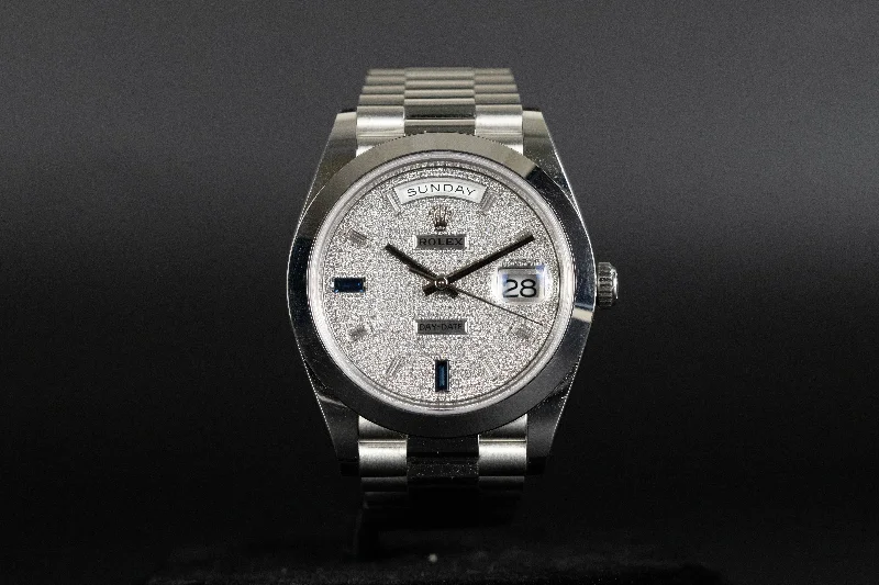 Rolex<br>228206 DayDate 40 Pave Diamond Blue Sapphire Dial