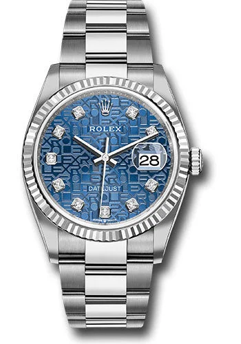 Rolex Steel Datejust 36 Watch - Fluted Bezel - Blue Jubilee Diamond Dial - Oyster Bracelet - 126234 bljdo